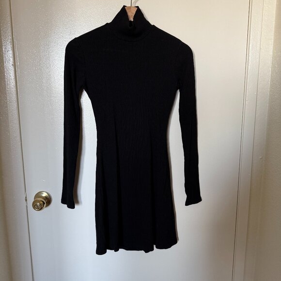Reformation Maya Black Turtleneck Ribbed Mini Bodycon Dress XS - Picture 2 of 7